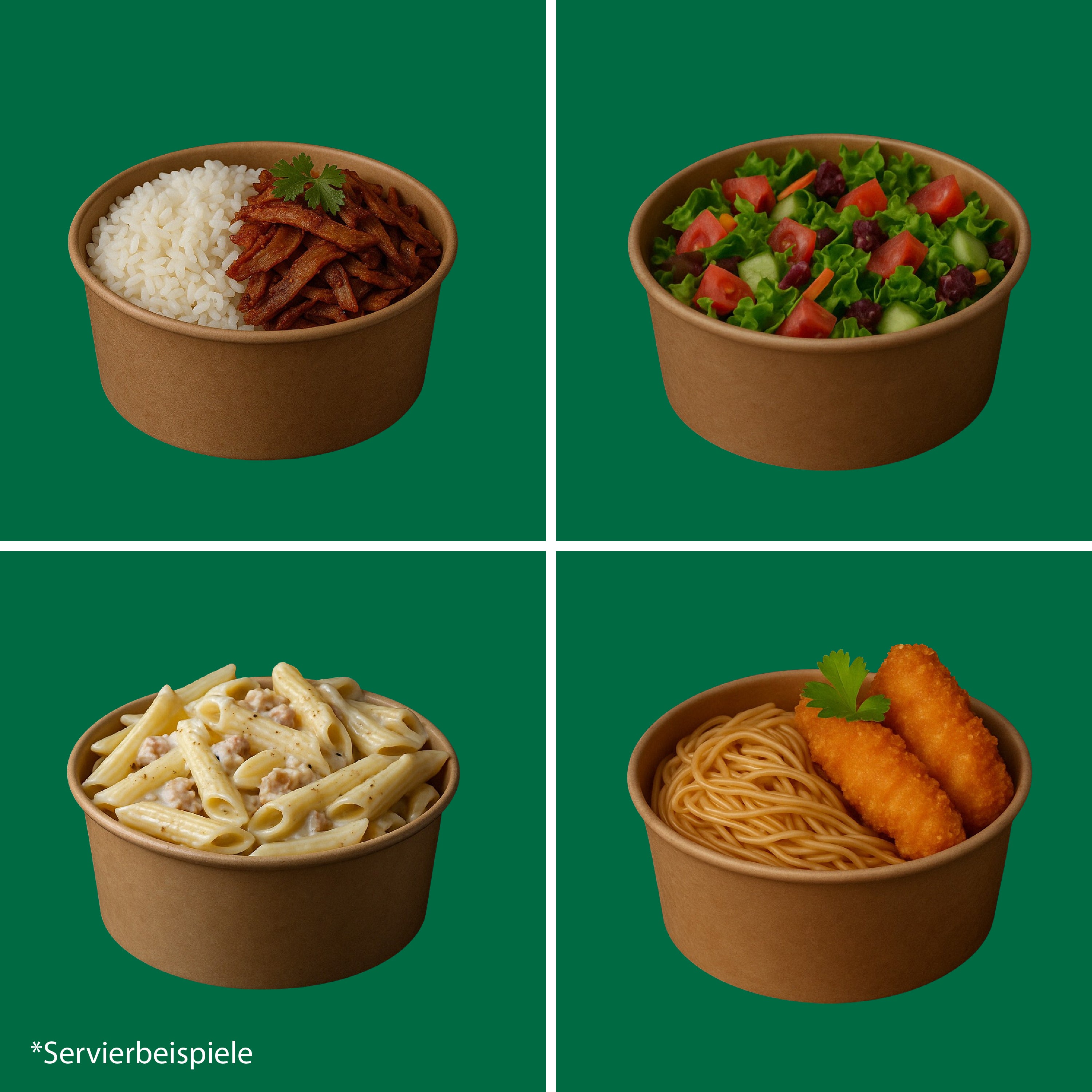 Tarocup Bio Salatschale Beispielbilder mit Speisen gefüllt